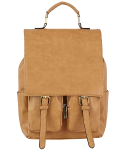 Fashion Faux Buckle Flap Backpack GLM-0116 TAN